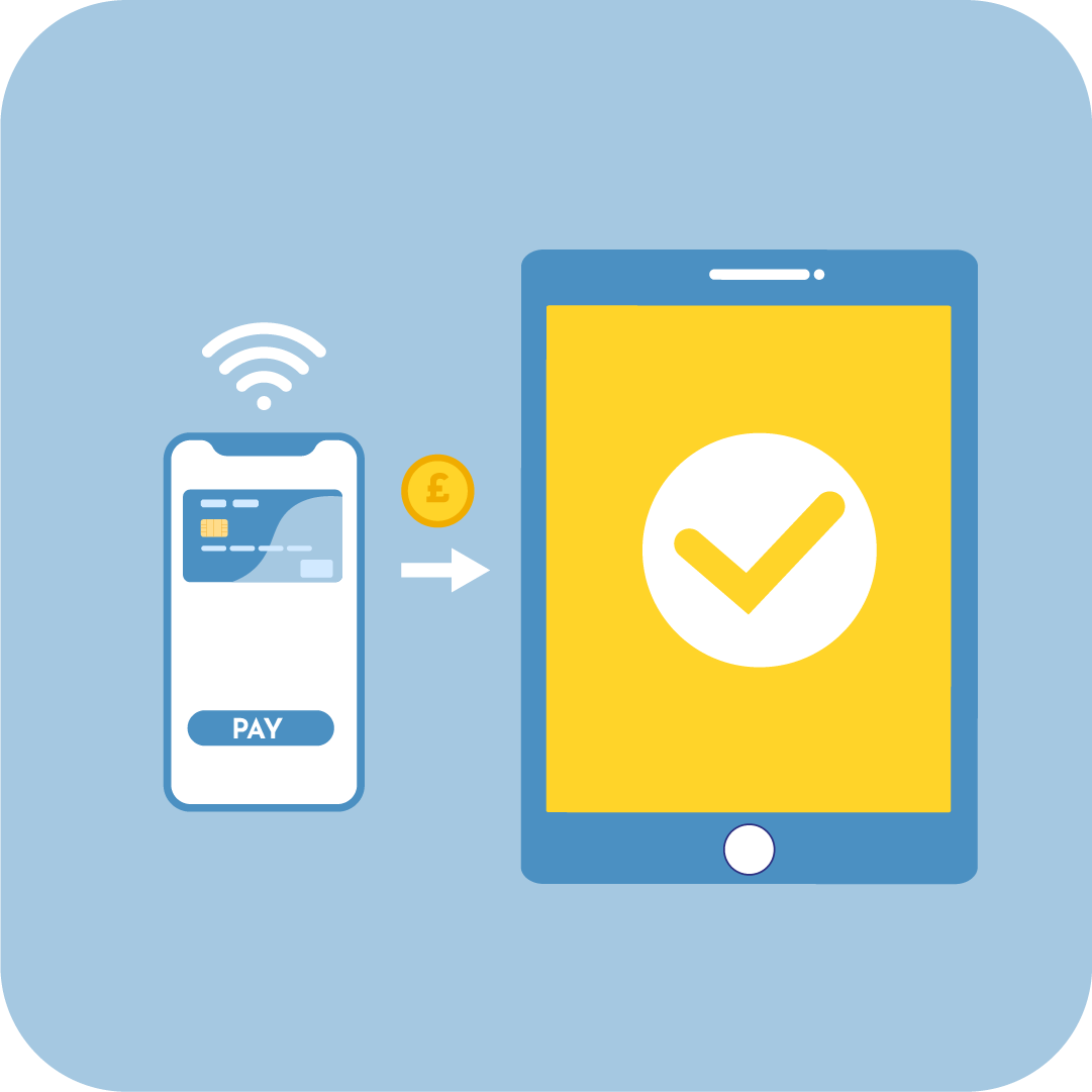 Graphic of a mobile phone being used to make a payment.