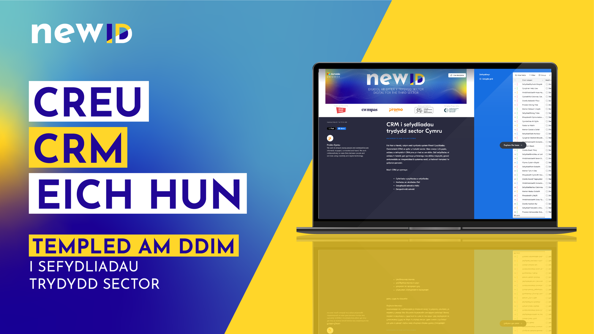 Templed Rheoli Cysylltiadau Cwsmeriaid (CRM) newydd y gellir ei addasu ar gyfer sefydliadau’r trydydd sector yng Nghymru