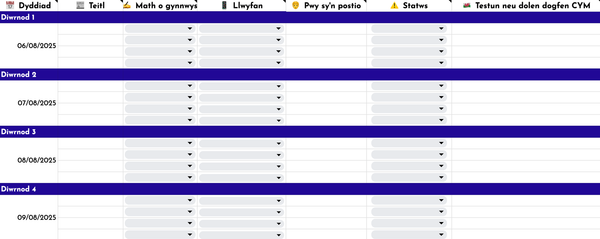 Sgrin-lun o adran calendr cynnwys y pecyn cymorth ymgyrch.